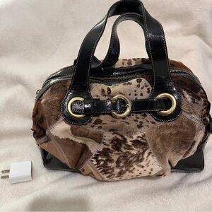 Francesco Biasia leopard print handbag satchel calfhair